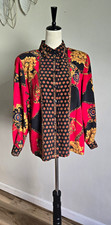 Vintage Baroque Print Silk Button-Up Shirt, Red & Gold Scrollwork Versace / Gianni Versace — listing 3