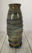 Hand-Blown Art Glass Pinched Heart-Form Vase with White Filigree Threading — listing 3