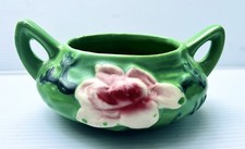 Roseville Pottery Magnolia Blue Double-Handled Console Bowl / Low Vase — listing 5
