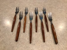 Vintage Japanese Teak Wood Handle Cocktail / Dessert Forks, Set of 4 — listing 6
