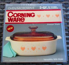 Corning Ware Forever Yours (Pink Hearts) A-10-B 2.5 Quart Square Casserole with Amber Pyrex Lid — listing 2