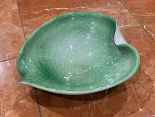 Vintage Green Controlled Bubble Art Glass Ashtray Bowl