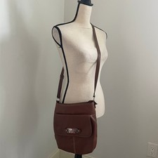 Franco Sarto Brown Leather Crossbody Bag with Tan Canvas Strap — listing 2