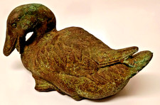 Polished Metal Figural Duck Sculpture / Trinket Box with Hinged Head Lid — listing 3