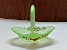 Vintage Green Satin Uranium Glass Covered Candy Dish / Compote with Steeple Finial, 4.5" Tall — listing 3