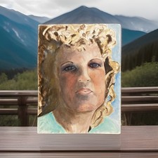 Original Large-Scale Acrylic Portrait Painting of a Woman on Canvas, Signed, approx. 36" x 60" Yes - it's a legible name — listing 6