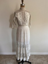 Antique Edwardian Cream Silk & Lace Tea Gown with Floral Picture Hat — listing 6