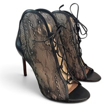 Black Lace Overlay Peep-Toe Platform Stiletto Pumps Read the insole logo — listing 4