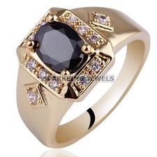 Men's Yellow Gold Black Onyx Signet Ring with Diamond Accents — listing 6