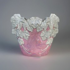 Majolica-Style Ceramic Vase with Relief Ivy Leaves and Bird Motif — listing 3