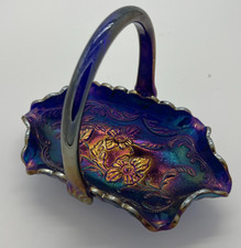 Fenton Cobalt Blue Ruffled Vase-Form Basket with Clear Twisted Handle — listing 4