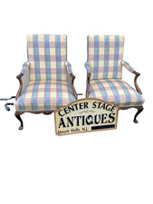 French Louis XV Style Bergère Armchair with Carved Walnut Frame and Damask Upholstery — listing 2