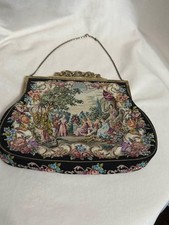 Antique Petit Point Tapestry Evening Bag with Ornate Brass Frame and Chain, listing 6