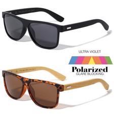 Pair of Tortoise Shell Wayfarer-Style Sunglasses with Bamboo/Wood Temples and Blue Mirror Lenses — listing 3