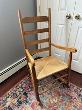 Vintage Ladder-Back Rocking Chair with Woven Rush Seat — listing 2
