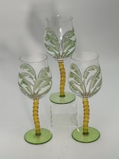 Wheel-Cut Palm Tree Etched Glass Footed Hurricane Vase — listing 5