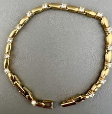 Rhinestone Tennis-Style Bracelet with Smoky Grey and Clear Crystals, Dark-Tone Metal Setting — listing 3