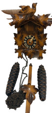 Vintage German Black Forest Style Cuckoo Clock with Painted Birds and Leaves