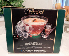 Wexford Diamond-Point Pressed Glass Punch Bowl Set with Cups