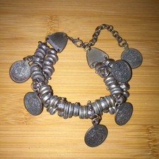 Boho Multi-Strand Charm Bib Necklace with Faux Coin Medallions, Wood Beads & Glass Stones