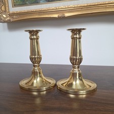 Set of 3 Neoclassical Style Brass and Black Enamel Candlesticks Graduated — listing 4