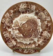 Vintage Brown Transferware Floral Dinner Plate, English Style Ironstone — listing 6