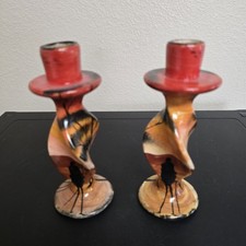 Pair of Hand-Carved Kisii Soapstone Twisted Candlesticks with Incised Spiral Line Decoration — listing 6