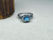18K Yellow Gold Blue Topaz & Diamond Halo Cocktail Ring — listing 5