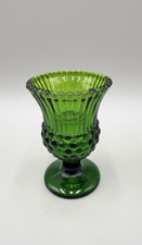 Vintage Green Glass Square Hobnail Beaded Votive Candle Holder / Toothpick Holder