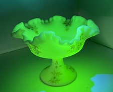 Fenton Custard Satin Uranium Glass Footed Compote, 5.5 inches — listing 5