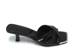 DKNY Twisted Leather Kitten-Heel Mule Sandals, Black — listing 2