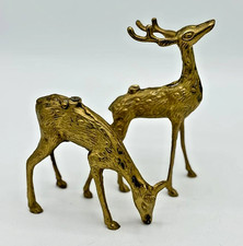 Pair of Vintage Solid Brass Deer Figurines (Standing Buck and Grazing Doe), Made in Korea — listing 5