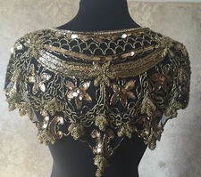 Vintage Cream Lace Sequined Wrap Scarf with Silk Ribbon Ties — listing 4