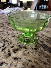 Vintage Green Depression Glass Oval Serving Platter with Paneled Rim