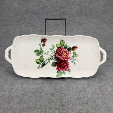Ornate Porcelain Decorative Tray with Applied 3D Pink Roses and Gold Gilt Corners — listing 2