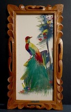 Vintage Mexican Feathercraft Bird Picture with Real Feathers in Gilt Wood Frame