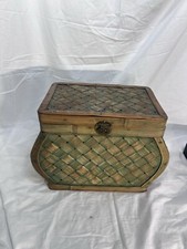 Woven Rattan and Bamboo Storage Trunk / Blanket Chest with Diamond Lattice Design