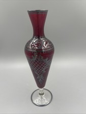 Bohemian Ruby Red Cut-to-Clear Engraved Glass Vase with Stag Motif — listing 5