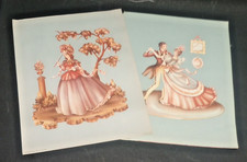 Pair of Vintage Donald Art Co. Victorian Southern Belle Lithograph Prints in Ornate Ivory Frames