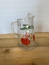 Vintage Mid-Century Glass Juice Pitcher with Tomato and Floral Design — listing 2