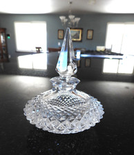 Vintage Art Deco Cut Crystal Perfume Bottle with Tall Sail-Shaped Stopper — listing 3
