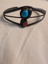 Navajo Sterling Silver Earrings with Oval Coral Cabochons, 1.5" Dangle — listing 4