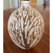 Studio Art Pottery Bud Vase with Textured Carved Surface and Ruffled Rim — listing 2