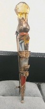 Antique Scottish Agate Pebble Jewellery Brooch with Citrine-Colored Faceted Glass Center — listing 3