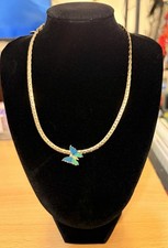 Vintage Gold-Tone Curb Chain Necklace with Turquoise Enamel Freeform Stations — listing 6