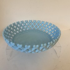 Blue Milk Glass Covered Candy Dish with Acorn Finial and Beaded Rim, Footed No marks visible — listing 4