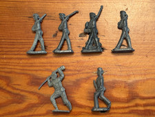 Lot of 11 Antique Flat Lead Toy Soldiers, WWI Marching & Fighting Infantry, Grey Uniforms with Red & White Flag — listing 3