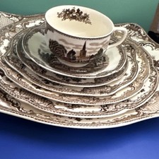Vintage Brown Transferware Floral Dinnerware Set (bowls, plates, cups & saucers) Royal / Ironstone — listing 3