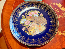 Japanese Kutani-Style Porcelain Peacock Charger with Gold Trim