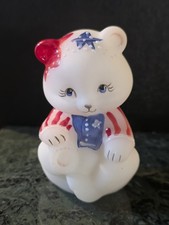 Fenton Milk Glass Patriotic USA Bear Figurine Hand-Painted — listing 6